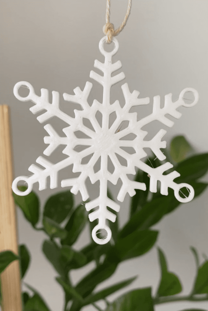 A 3D printed snowflake ornament